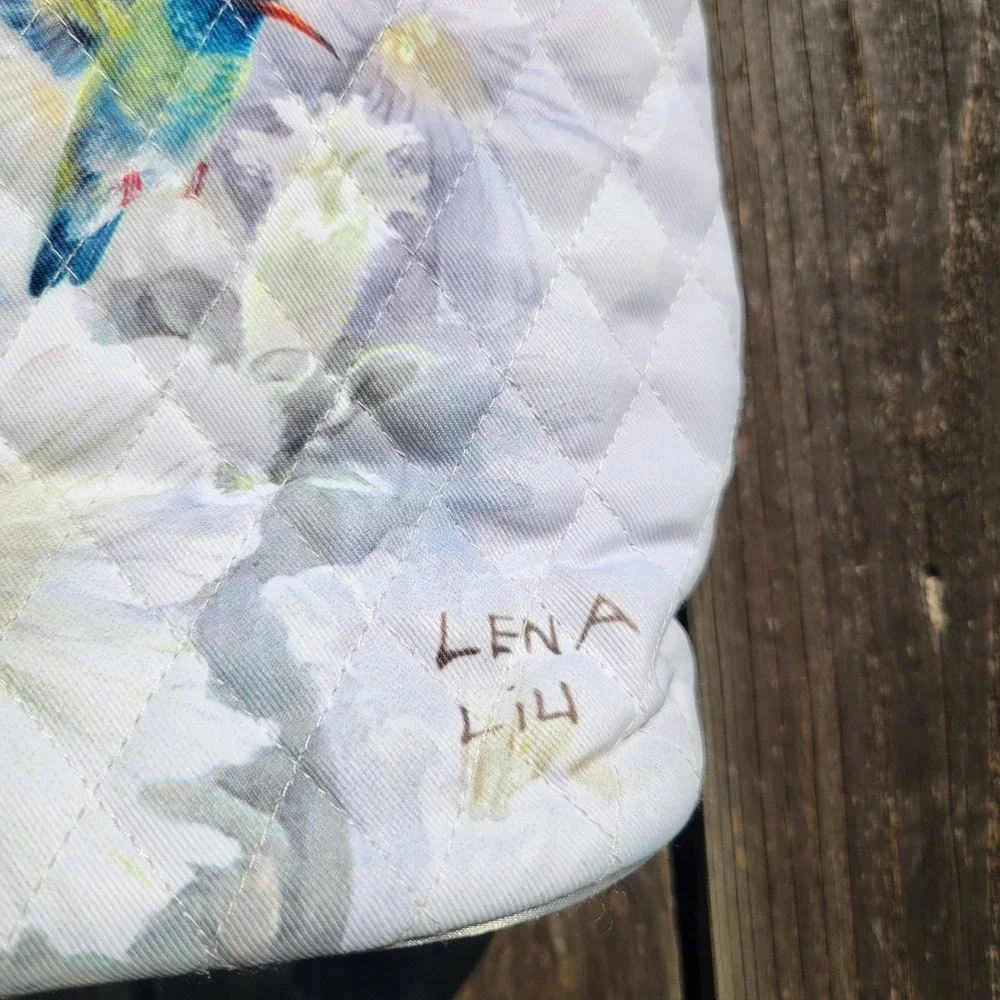 Lena Liu Hummingbird Quilted Tote Bag Floral Nature Art Shoulder Bag Zipper Top